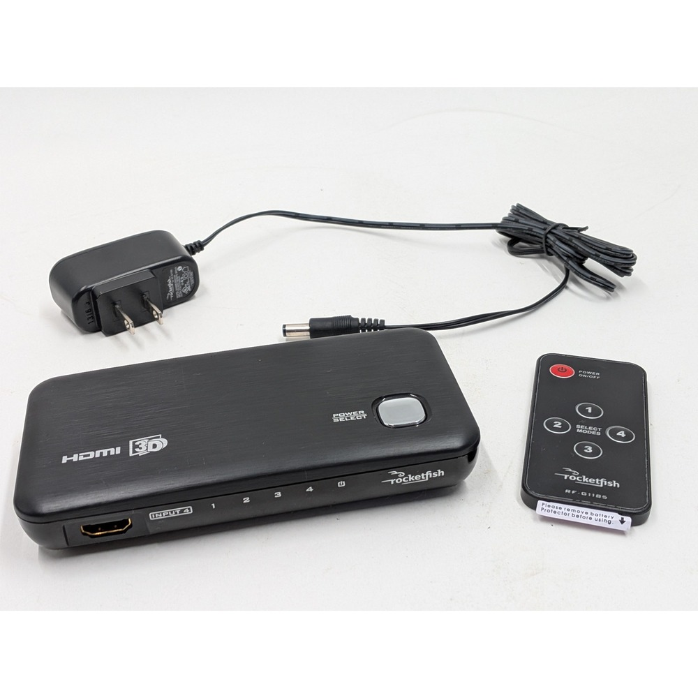 Rocketfish RF-G1185 4-Port HDMI Selector Switch with Remote and Power Adapter